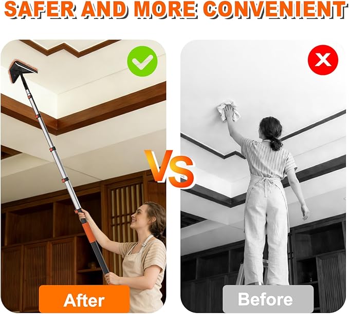 SISUPASSIE 30FT Reach Duster Cleaner Kit, Dusters for Cleaning with Extension Pole, Baseboard & Wall and Window Cleaner Mop for Fan Blades, High Ceiling and Cobweb