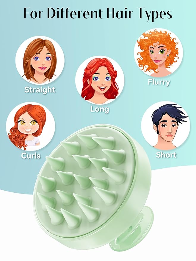 HEETA Scalp Massager Hair Growth, Soft Silicone Scalp Scrubber Shampoo Brush for Exfoliation, Dandruff Removal Head Massage Stress Relax, Wet & Dry Use for Thick Thin Curly Hair Care, Lime Green
