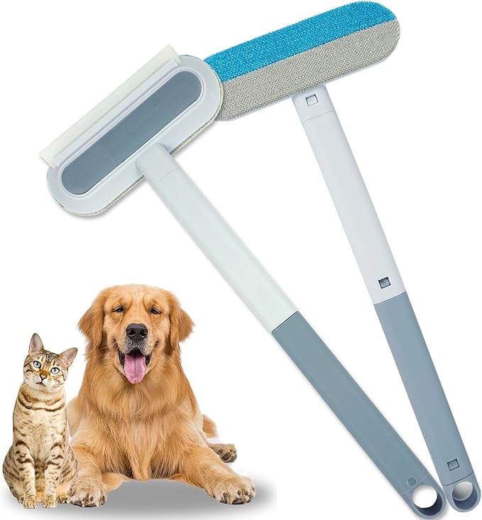 Magic Pet Hair Remover for Dog Cat Owner 2 Pieces, TikTok 4 in 1 Multifunctional Pet Hair Removal Tool for Couch Furniture Carpet Clothing, Reusable Washable Broom Brush for Window Tile Lint Cleaning