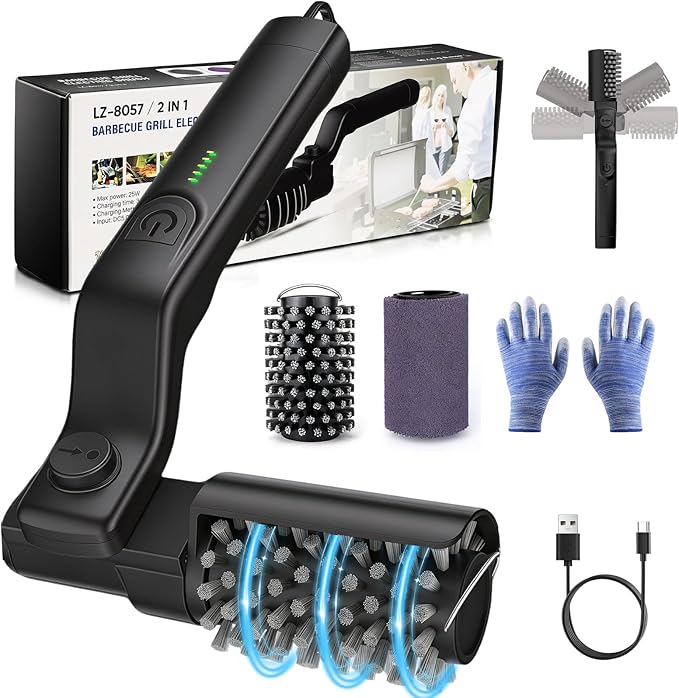Electric Grill Brush, Electric Grill Cleaner Brush for Outdoor Grill, Cordless Rechargeable BBQ Grill Cleaning Brush, Power Barbecue Grill Brush, Motorized Grill Brush with 3-Speed & Adjustable Angle