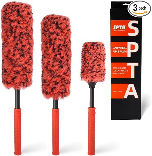 SPTA Rim Cleaner Brush, 3 Pcs Synthetic Ultimate Wheel Brush Set, Flat Spoke Wheel Cleaning Brush, Car Wheel Brush, Brus