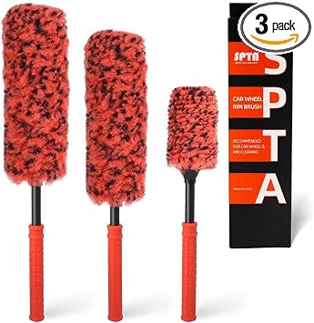 SPTA Rim Cleaner Brush, 3 Pcs Synthetic Ultimate Wheel Brush Set, Flat Spoke Wheel Cleaning Brush, Car Wheel Brush, Brus