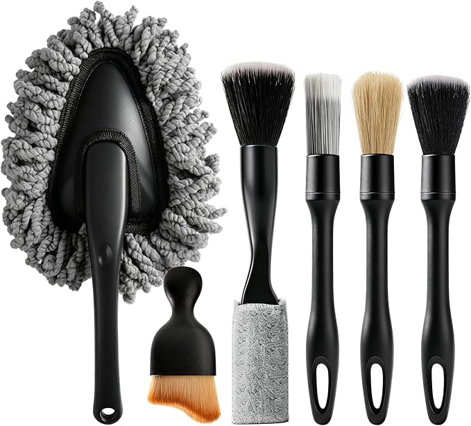 Car Detailing Brush Kit Interior & Exterior Cleaner, Ultra Soft Boars Hair Car Interior Detailing Brushes, 6 Different Detailing Brushes for Auto Detailing, Dashboard, Vents, Wheels and Tires