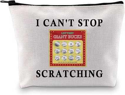 JXGZSO Funny Lucky Scratch Tickets Makeup Bag I Can't Stop Scratching Lotto ticket Cosmetic Bag Scratching Game Gift For