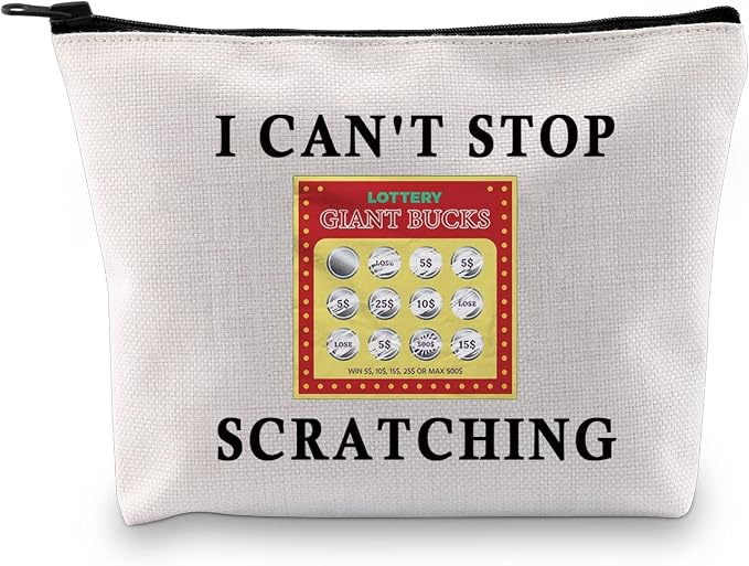 JXGZSO Funny Lucky Scratch Tickets Makeup Bag I Can't Stop Scratching Lotto ticket Cosmetic Bag Scratching Game Gift For