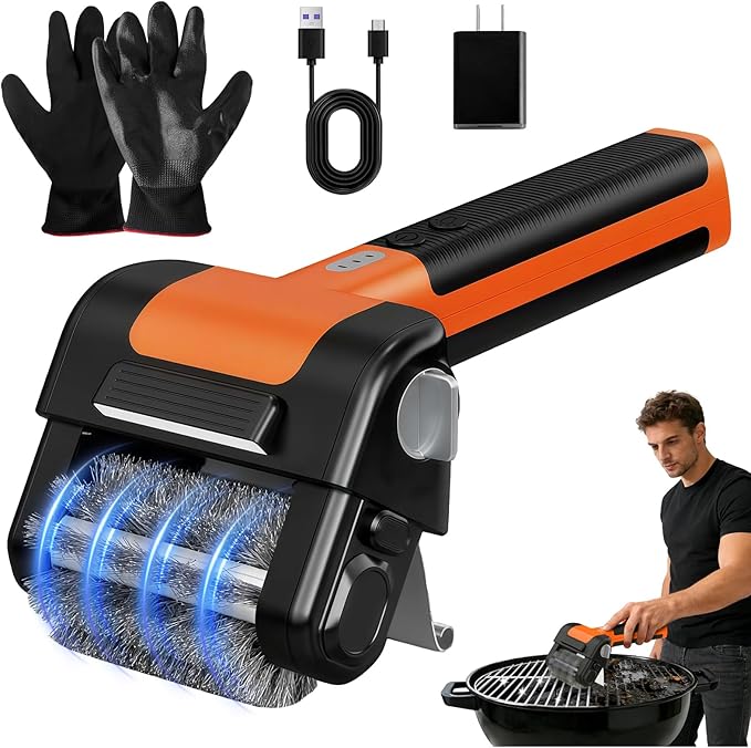 Electric Grill Brush, 950 RPM Cordless Electric BBQ Grill Cleaner with 4500mAh Battery, LED Light, 304 Stainless Steel Brush Head, No Preheating Grill, Heavy Duty Grill Clean Tool for Outdoor Grill