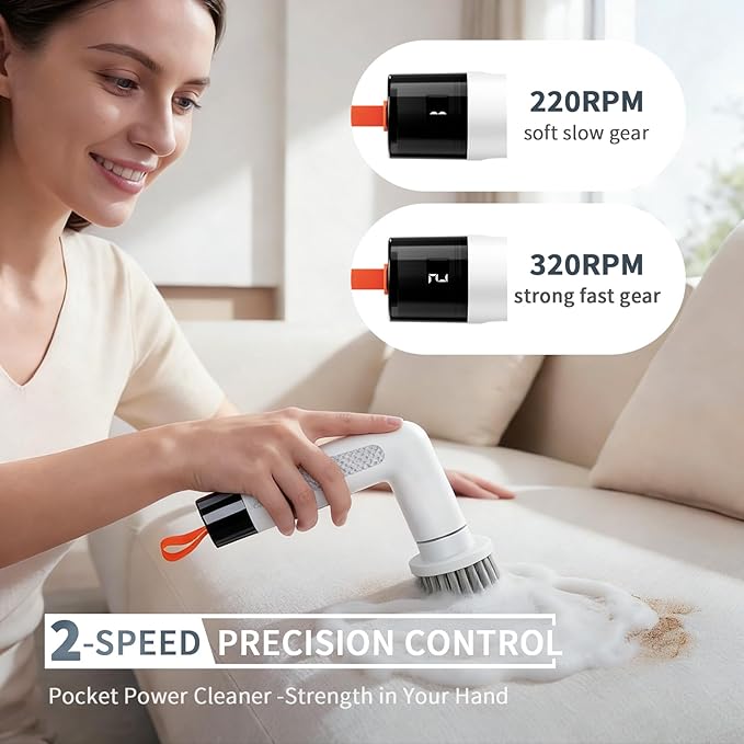 6-in-1 Electric Spin Scrubber with 5 Brush Heads – Cordless, Rechargeable, Dual-Speed & Waterproof, Electric Scrubber for Cleaning Bathroom Tile Floor Window Kitchen Sink