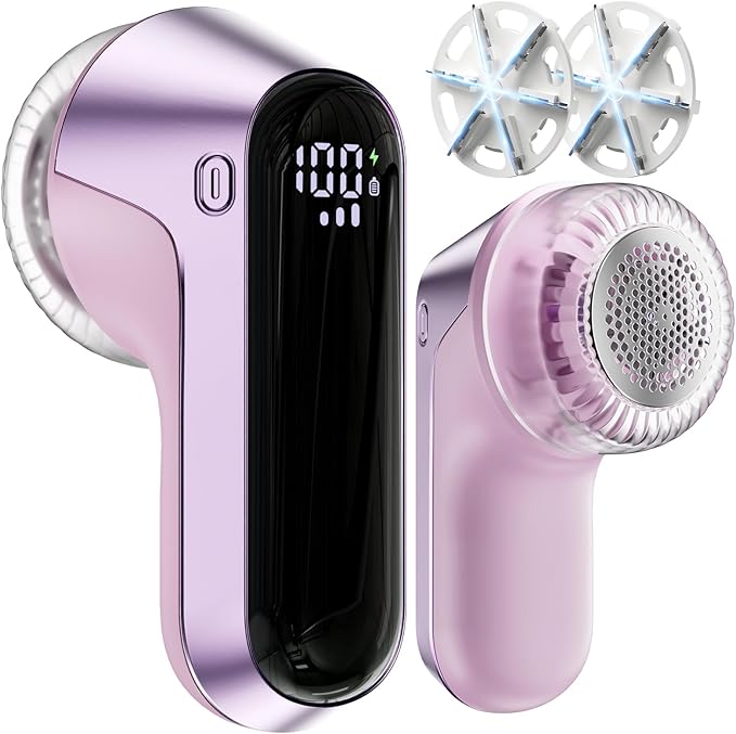 coldSky Fabric Shaver, Rechargeable Lint Shaver with Digital Display, Portable Sweater Defuzzer with 3 Speeds, 6 Leaf Blades and Safety Lock, Electric lint Remover for Clothes, Sweater (Purple)