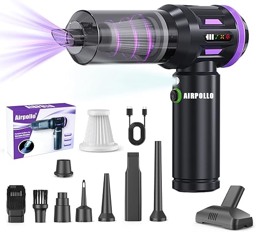 Airpollo® Car Vacuum Portable Cordless Handheld Cleaner Aspiradora para Carro, 4 in 1 with LED Screen V2 Portable 29000 