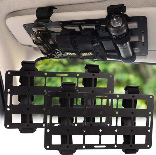 Pridefend 2PCS Aluminum Alloy Molle Visor Organizer,Rigid Aluminum Alloy MOLLE Panel Compatible with Backpack Tactical, Versatile Car Sun Visor Organizer for Trucks Vehicle SUV Interior Accessories