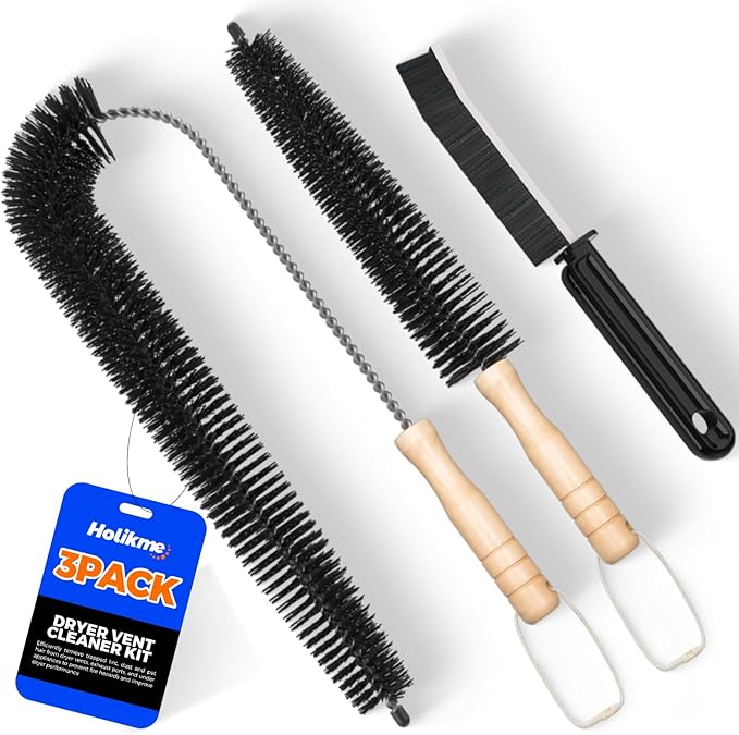 Holikme 3 Pieces Dryer Vent Cleaner Kit - Lint Removal Cleaning Tool, Dryer Vent Trap Vacuum Brush, Long Flexible Refrigerator Coil Brush,Crevice Gap Cleaning Tool Brush
