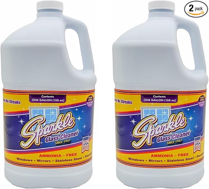 Sparkle Glass Cleaner Refill 1 Gallon (128 Fl Oz) – Ammonia-Free Heavy Duty Streak-Free Formula for Windows, Mirrors & Glass (Pack of 2)