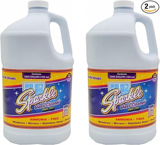 Sparkle Glass Cleaner Refill 1 Gallon (128 Fl Oz) – Ammonia-Free Heavy Duty Streak-Free Formula for Windows, Mirrors & Glass (Pack of 2)