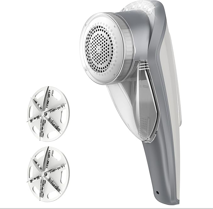 MR.SIGA Fabric Shaver and Lint Remover with 2 Speeds, Rechargeable Electric Lint Fuzz Remover with LED Lights and 2 Replaceable 6-Leaf Blades, Cream/Gray