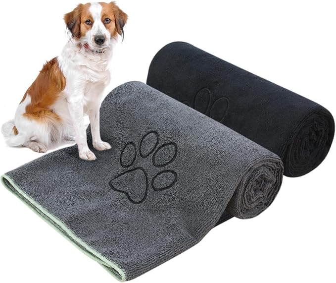 KinHwa Dog Towels Super Absorbent Microfiber Dog Drying Towel for Drying Dogs Soft Pet Bath Towels and Cats with Embroid