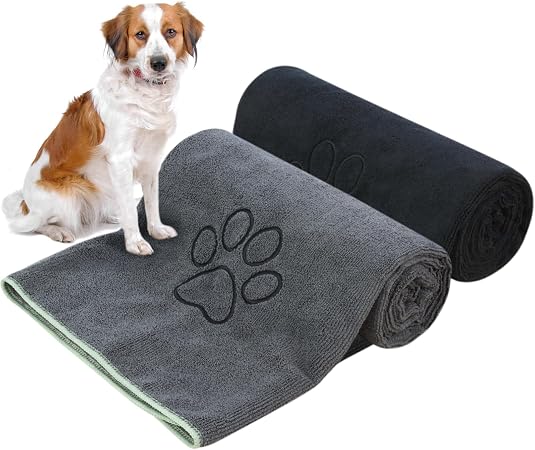 KinHwa Dog Towels Super Absorbent Microfiber Dog Drying Towel for Drying Dogs Soft Pet Bath Towels and Cats with Embroid