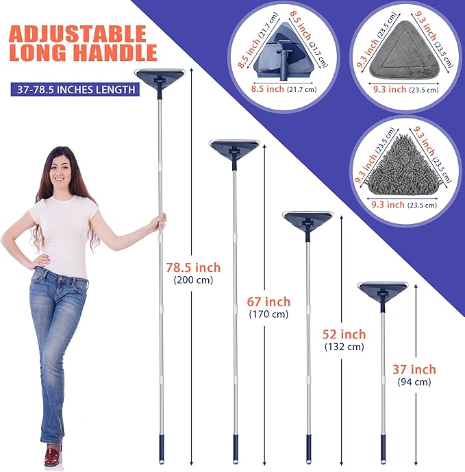 JEHONN Wall Cleaner Mop with Long Handle 82 Inches, 3-in-1 Ceiling Cleaning Tool Duster with 6 Replacement Microfiber Chenille Pads for Painted Walls, Window, Floor, Baseboard