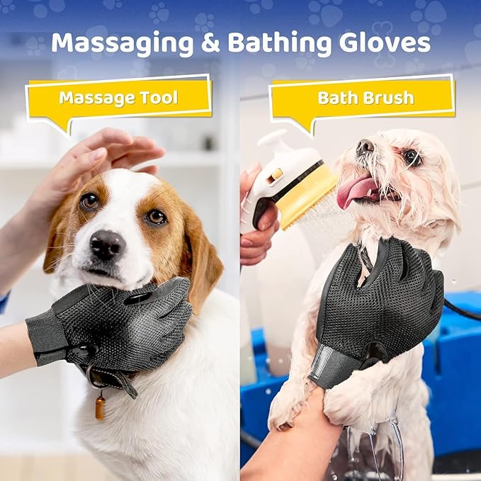 Pet Hair Remover Glove - Gentle Pet Grooming Glove Brush - Deshedding Glove - Massage Mitt with Enhanced Five Finger Design - Perfect for Dogs & Cats with Long & Short Fur - 1 Pack (Right-hand), Grey