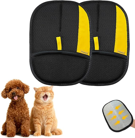 Electrostatic Gloves for Pet Hair Removal: Upgraded 2PCS Animal Fur Removal Tool for Dogs&Cats Efficient Reusable Pet Hair Remover for Couch Carpet Car Seat Clothing Quick Clean (2 pcs-Black)