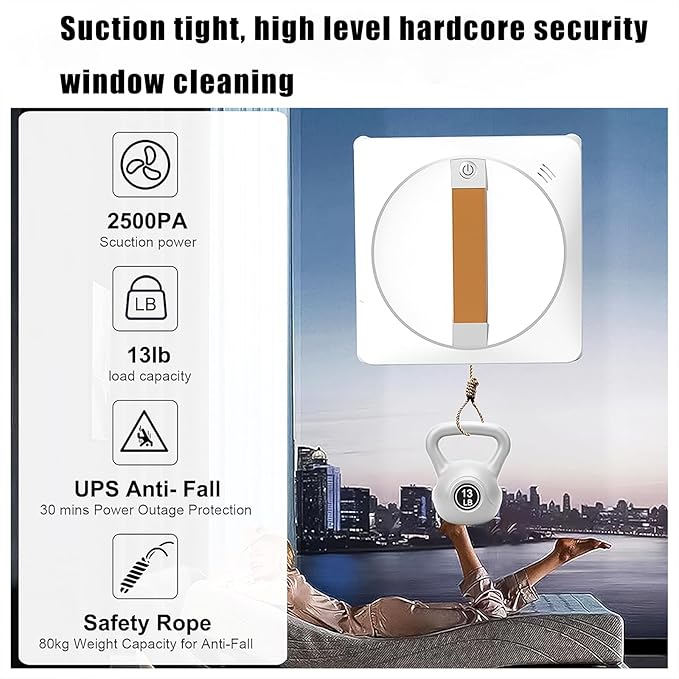 Electric Window Cleaning Robot with Z-N Path Auto Cleaning, Dual-Way Water Spray & 2500Pa Suction – Automatic Outdoor/Indoor Glass Cleaner for High-Rise Windows