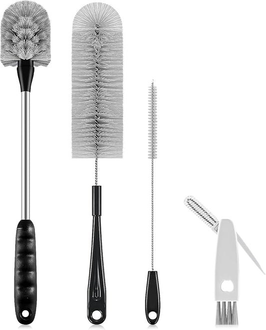 4 Pack Bottle Brush Cleaning Set, Including Long Handle Water Bottle Brush and 3 in 1 Cup Lid Cleaning Brush, Straw Cleaner Brush Washing for Baby Bottles, Tumblers, Glasses