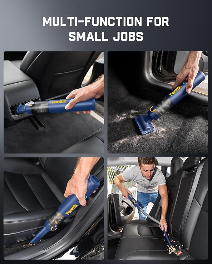 Fanttik Slim V8 APEX Car Vacuum, 4-in-1 Portable Mini Cordless Vacuum with 19000pa Suction Power, Type-C Charge, 2 Suction Modes, Handheld Vacuum for Small Jobs, Car, Office Desk, Keyboards (Blue)