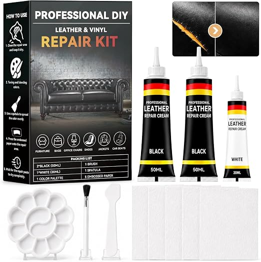 Black Leather Repair Kit, Vinyl Repair Kit Repairs Scratches, Cracks, Holes on Car Interiors, Furniture, Jacket, Sofa, C