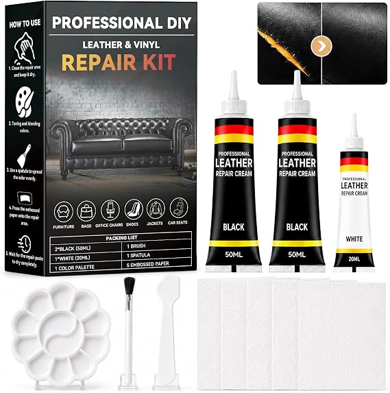Black Leather Repair Kit, Vinyl Repair Kit Repairs Scratches, Cracks, Holes on Car Interiors, Furniture, Jacket, Sofa, C