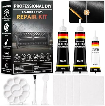 Black Leather Repair Kit, Vinyl Repair Kit Repairs Scratches, Cracks, Holes on Car Interiors, Furniture, Jacket, Sofa, C