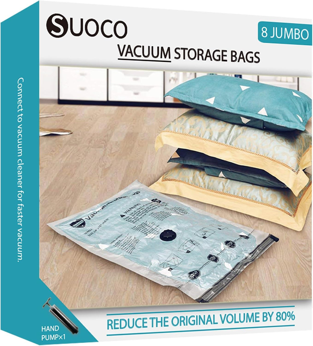 Vacuum Storage Bags for Travel & Home with Hand Pump, 8 Jumbo