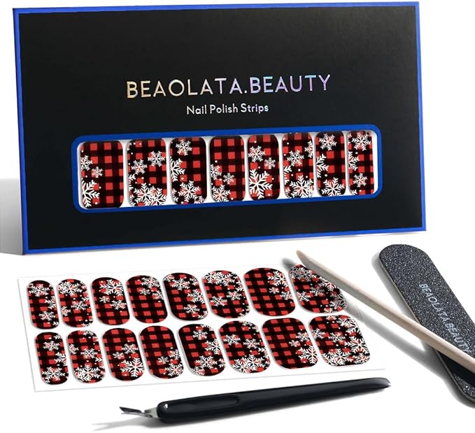 Nail Polish Strips, 32PCS Salon Quality Wraps, Long Lasting Gel Nail Stickers for Women Easy Apply& Remove (Christmas Snowflake Crystals)
