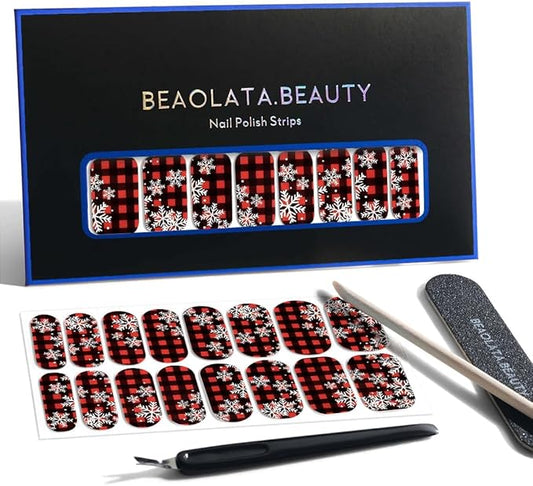 Nail Polish Strips, 32PCS Salon Quality Wraps, Long Lasting Gel Nail Stickers for Women Easy Apply& Remove (Christmas Snowflake Crystals)