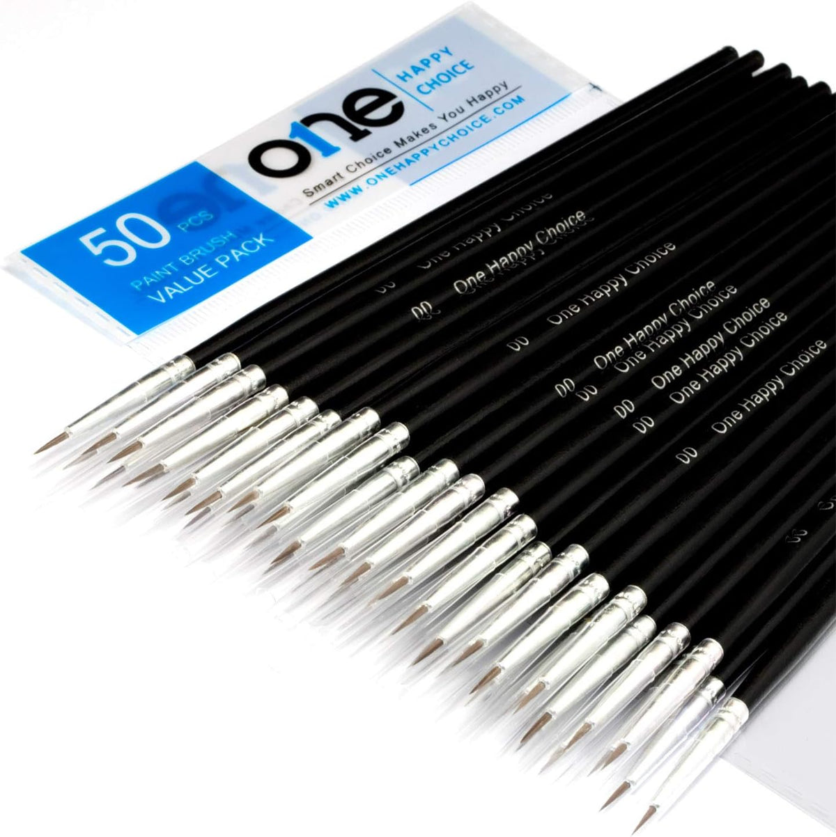 50 Pcs Fine Detail Synthetic Paint Brush Set, Pointed Round Size #00 Small