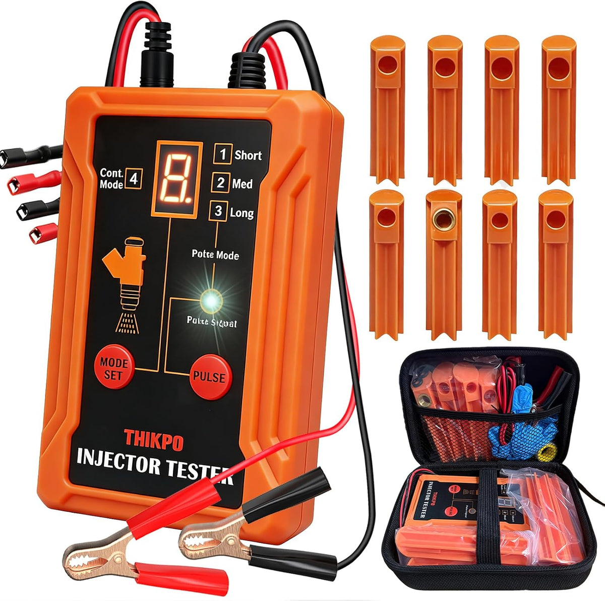 Universal Fuel Injector Tester and Cleaner Tool Kit, DIY Cleaning Tool Kit, 8 Pulse Modes, 4 Wire Dual Channel for 2 Fuel Injectors, 8 Size Cleaning Adapters, 12V/5V Drive