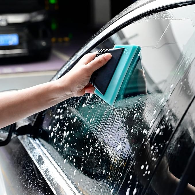 FOSHIO Blue Small Squeegee, Non-Slip Handle Rubber PPF Squeegee for Window Cleaning, Shower Glass Door, Car Windshield, Vinyl