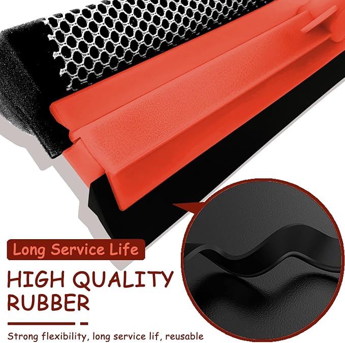 Shower Squeegee Window Squeegee Cleaner for Shower Doors Glass, 2 in 1 Window Cleaning Tool Window Scrubber Handheld Squeegee for Car Windshield with Sponge and Rubber Squeegee, Red