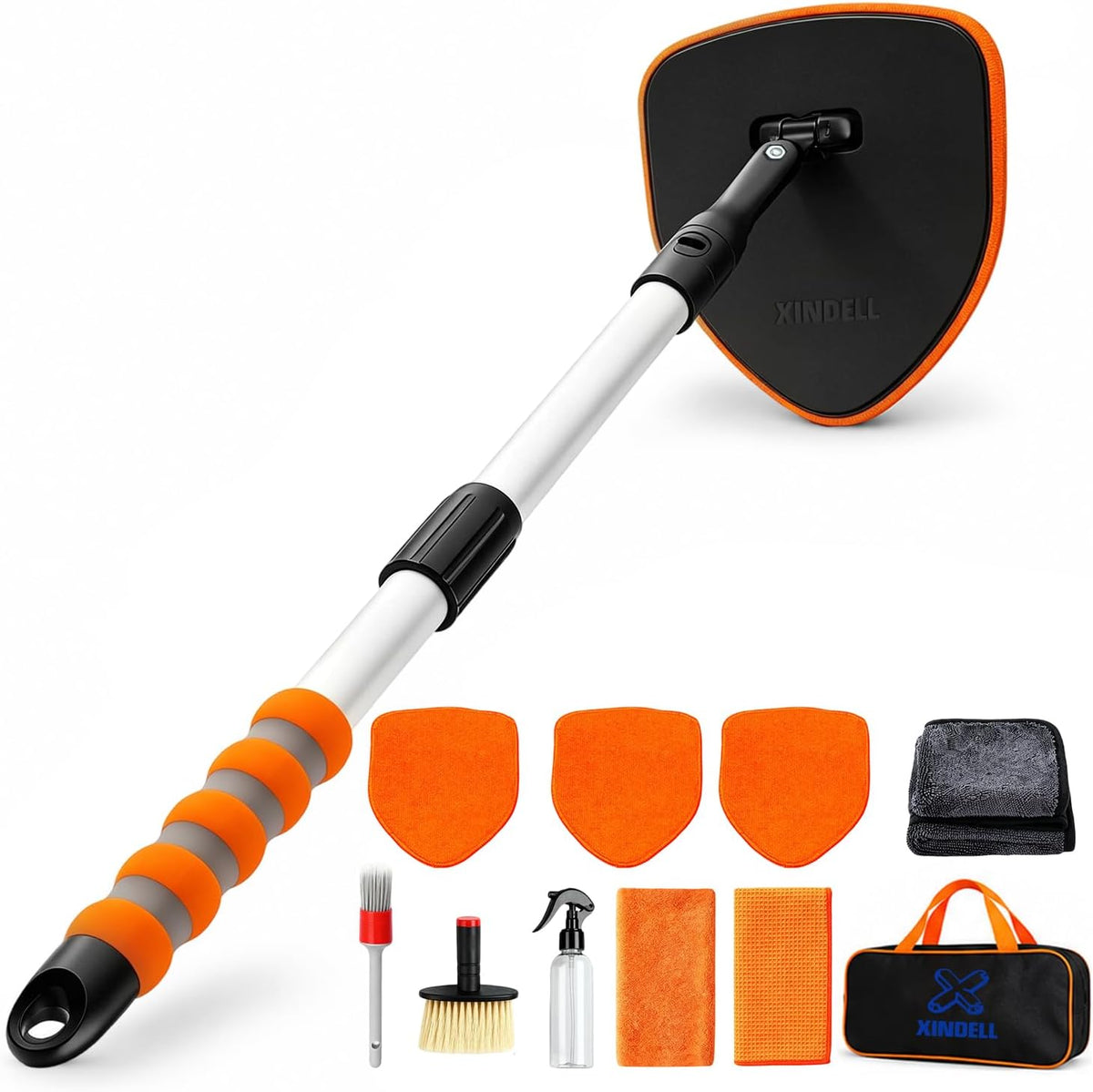 XINDELL Interior Windshield Cleaner Tool, Extendable Car Window Cleaning Kit with 360° Rotating Head