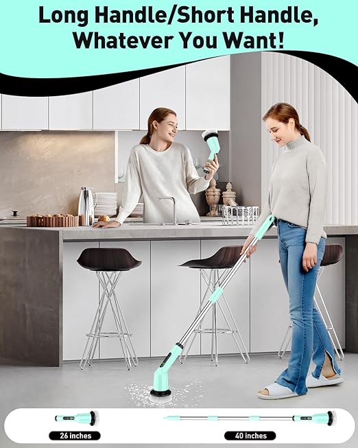 Electric Spin Scrubber for Cleaning Bathroom, Shower Scrubber Cordless Cleaning Brush with IPX7 Waterproof & 2 Speed, 3 Brush Heads, Bathroom Cleaning Supplies for Toilet Shower Tub Mint Green