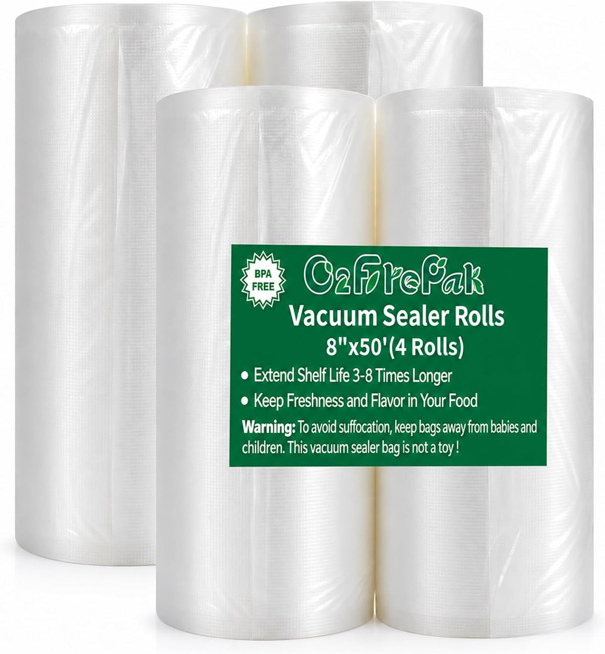 4Pack Vacuum Sealer Bags Rolls 8"x50' for Food Storage