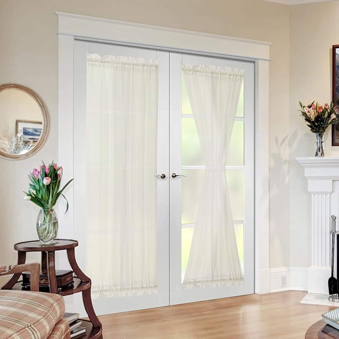 MIULEE 2 Panels Sidelight Curtains for French Door Sheer Panels Light Filtering Window Treatment for Narrow Door 40 x 72 Inches with Tieback - 2 Panels, Ivory
