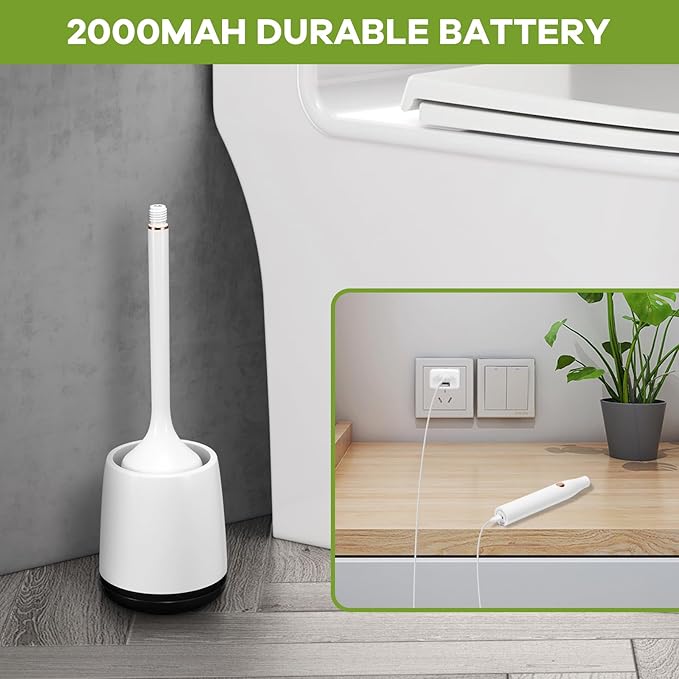 Electric Toilet Brush and Holder Set,Toilet Bowl Brush,Wireless Electric Spin Scrubber,with Silicone Brush Head Self-Cleaning Light and Ventilated Slot Base,USB Charging Cable,Wall Mount Sticker