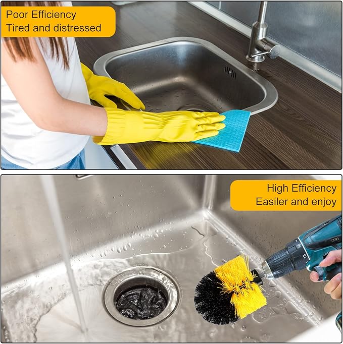 Drill Brush Nylon Drill Brush Attachment Electric Power Scrubber Scrub Brush Multi Purpose Cleaning Supplies for Drill Bathroom Surfaces Tub Grout Shower Kitchen Tile Auto Car (Yellow, 12 Pcs)