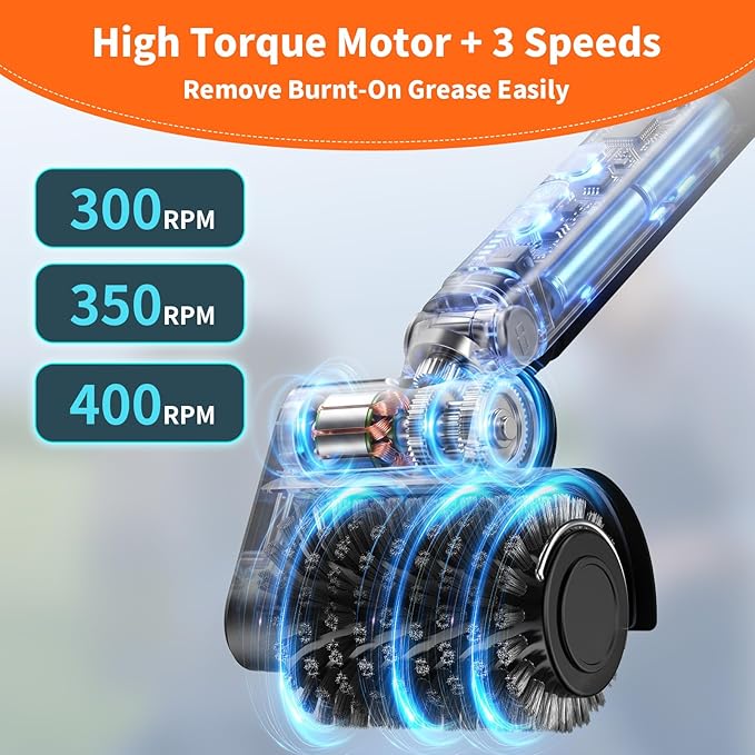 Electric Grill Cleaner 3-in-1 Kit, Cordless BBQ Grill Cleaner with Adjustable Angle, High Torque Motor, 3-Speed Rotating Grill Cleaning Brush for Burnt-On Grease & Grill Grates, Rechargeable