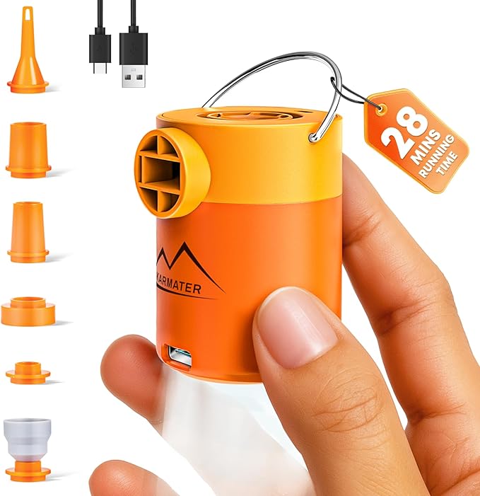 MKARMATER 1.69oz Ultra-Mini Portable Air Pump for Pool Floats & Air Mattress, Quick Wireless Inflator & Deflator for Vacuum Storage Bags, Tiny Rechargeable Electric Pump for Camping