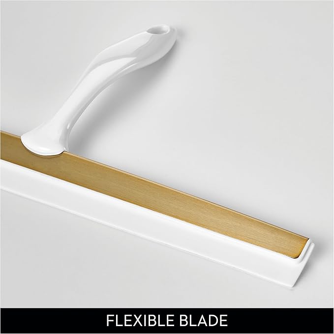 iDesign Bathroom Shower Squeegee with Wall Hook - White/Soft Brass