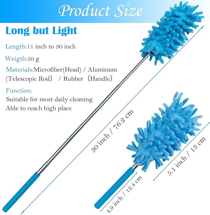 M-Jump 3 Pack Retractable Long-Reach Washable Duster for Cleaning, Microfiber Hand Duster Brush with Telescoping Pole for Cleaning Car, Window, Furniture, Office