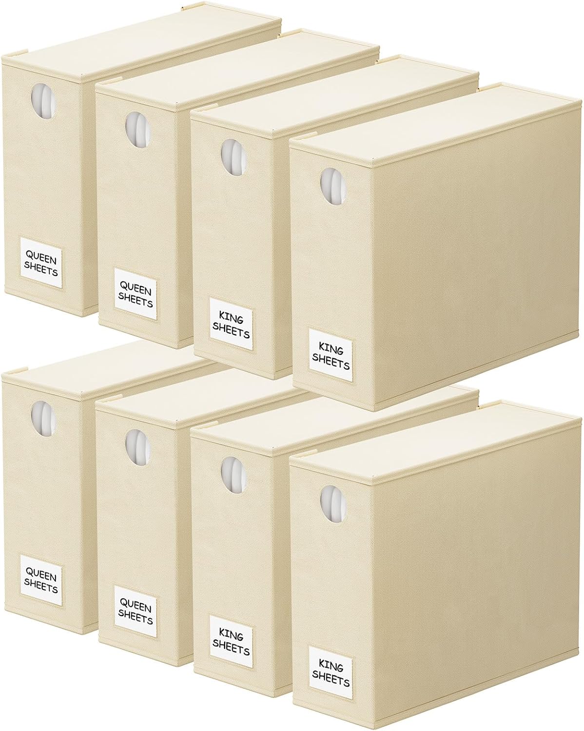 8 Pack Bed Sheet Organizers and Storage, Foldable Sheet Organizer for Linen Closet, Sheets Set Folder Keeper with Window XL (Queen & King Size) Bedding Container (Beige, 8 Pack)