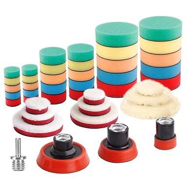 SPTA Polishing Sponge, 43-Piece 30 mm, 50 mm, 80 mm Polishing Sponges Polishing Pad Sponge Set with Set and Polishing Fu