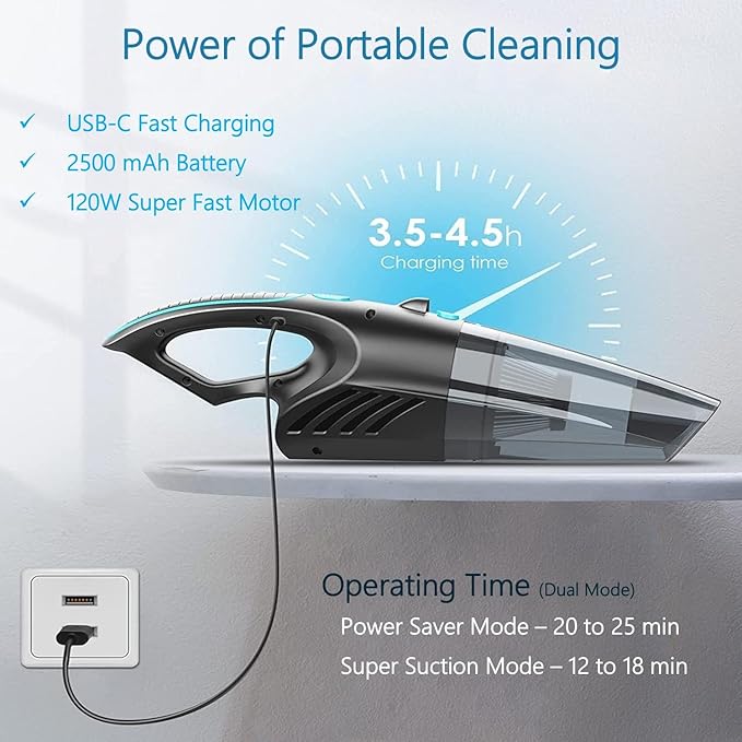 Handheld Vacuum Cordless Rechargeable – 13000PA Powerful Car Vacuum with Best Suction, Lightweight Mini Cleaner for Home/Office, High-Power Dust Busters for Pet Hair, USB Charging & LED Light