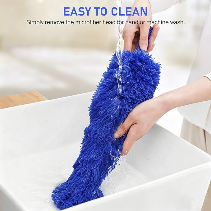 SetSail Dusters for Cleaning 100-inch Extra-Long Gap Duster with Extension Pole Bendable Microfiber Head Washable Ceiling Fan Cleaner Duster Kit for High Ceilings, Blue